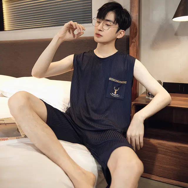 浮光岛屿 简约纯色时尚运动风高级感实用可外穿睡衣礼盒 男款 蓝色