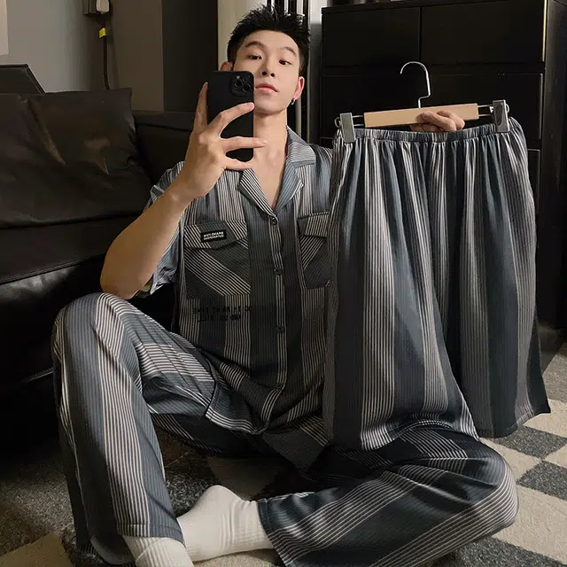 浮光岛屿 柔软凉感简约高级感时尚潮流大气短袖家居服舒适亲肤透气可外穿宽松休闲夏季睡衣套装 男款