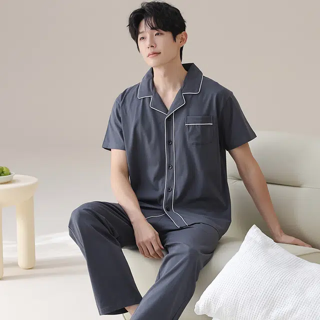 浮光岛屿 柔软简约时尚家居服凉感休闲舒适亲肤可外穿睡衣礼盒 男款 藏青色