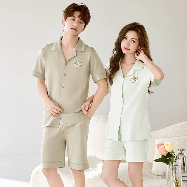浮光岛屿 纯色简约柔时尚凉感高级感短袖短裤翻领家居服舒适亲肤透气可外穿宽松休闲夏季睡衣套装 男女同款