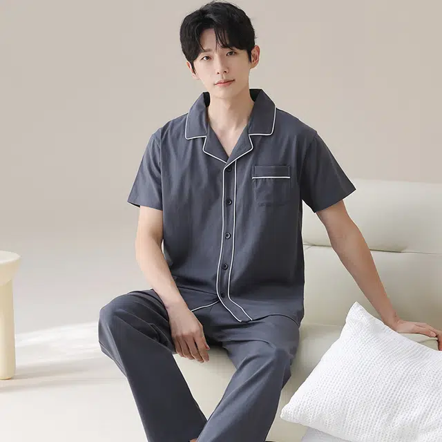 浮光岛屿 柔软简约时尚家居服凉感休闲舒适亲肤可外穿睡衣礼盒 男款 藏青色