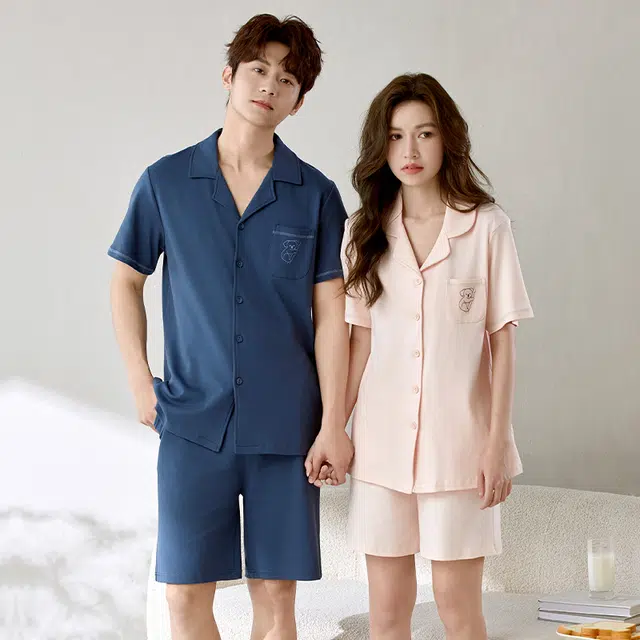 浮光岛屿 简约柔软纯色可爱凉感高级感短袖短裤翻领家居服舒适亲肤透气可外穿宽松休闲睡衣套装 女款