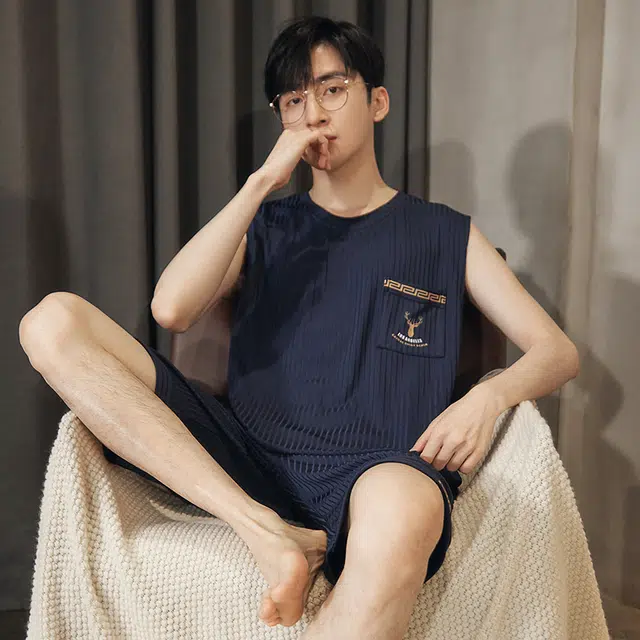 浮光岛屿 简约纯色时尚运动风高级感实用可外穿睡衣礼盒 男款 蓝色