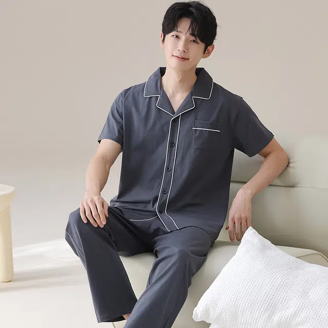 浮光岛屿 柔软简约时尚家居服凉感休闲舒适亲肤可外穿睡衣礼盒 男款 藏青色