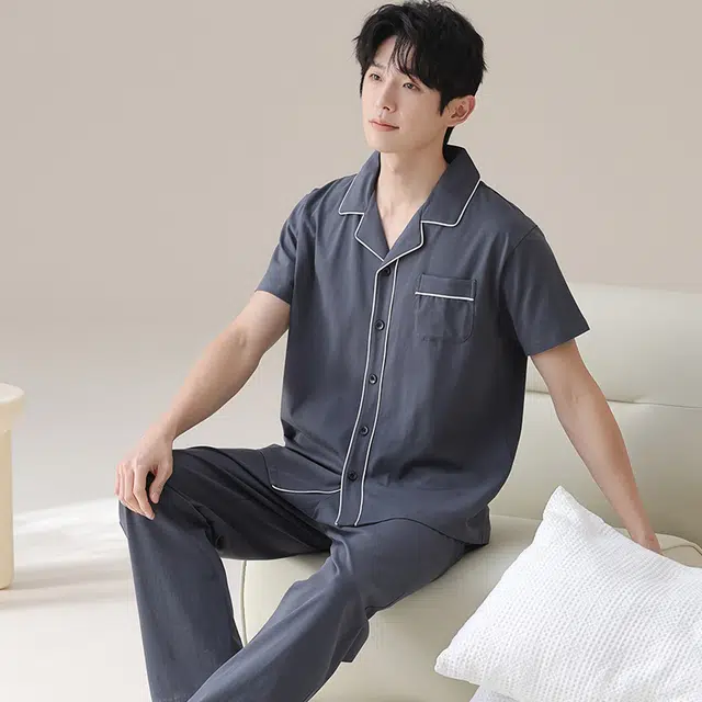浮光岛屿 柔软简约时尚家居服凉感休闲舒适亲肤可外穿睡衣礼盒 男款 藏青色