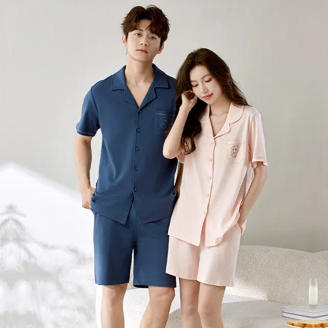 浮光岛屿 简约柔软纯色可爱凉感高级感短袖短裤翻领家居服舒适亲肤透气可外穿宽松休闲睡衣套装 女款