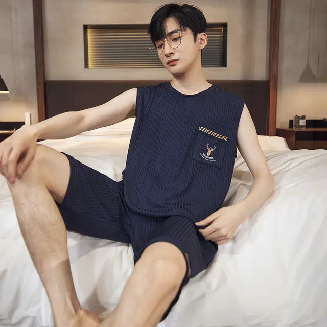 浮光岛屿 简约纯色时尚运动风高级感实用可外穿睡衣礼盒 男款 蓝色
