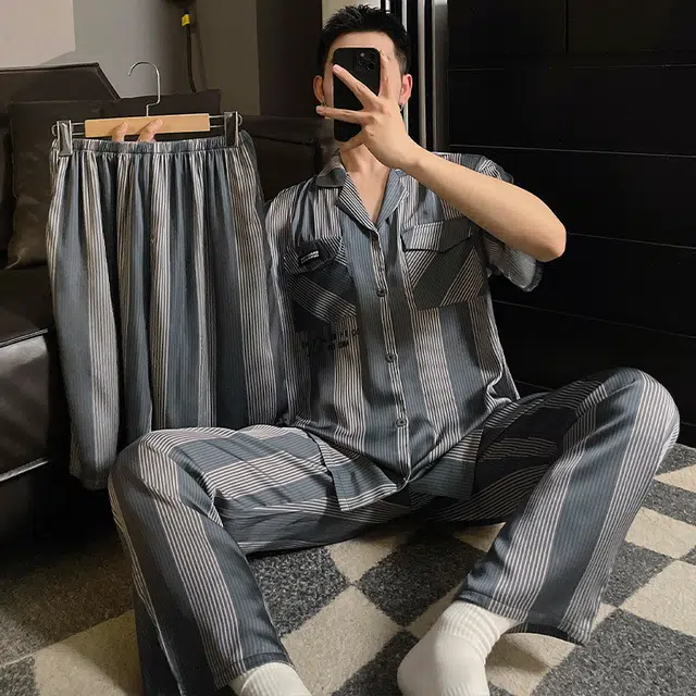 浮光岛屿 柔软凉感简约高级感时尚潮流大气短袖家居服舒适亲肤透气可外穿宽松休闲夏季睡衣套装 男款