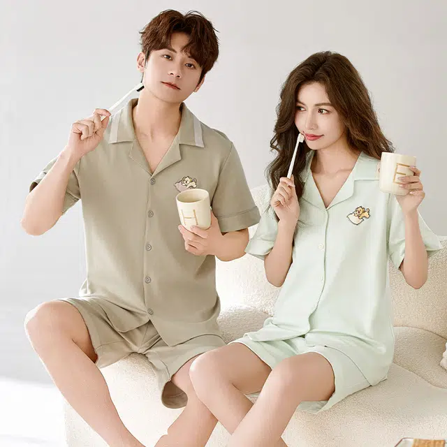 浮光岛屿 纯色简约柔时尚凉感高级感短袖短裤翻领家居服舒适亲肤透气可外穿宽松休闲夏季睡衣套装 男女同款