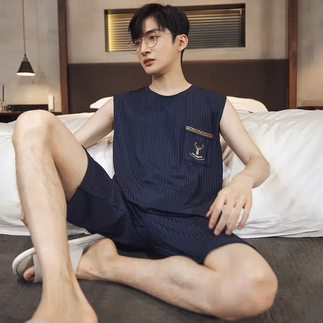 浮光岛屿 简约纯色时尚运动风高级感实用可外穿睡衣礼盒 男款 蓝色