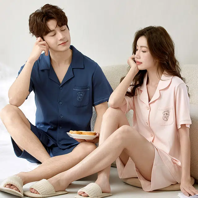 浮光岛屿 简约柔软纯色可爱凉感高级感短袖短裤翻领家居服舒适亲肤透气可外穿宽松休闲睡衣套装 女款