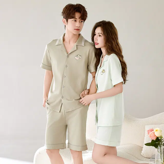 浮光岛屿 纯色简约柔时尚凉感高级感短袖短裤翻领家居服舒适亲肤透气可外穿宽松休闲夏季睡衣套装 男女同款