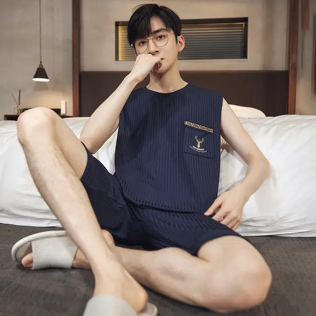 浮光岛屿 简约纯色时尚运动风高级感实用可外穿睡衣礼盒 男款 蓝色