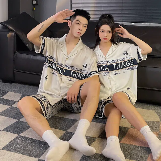 浮光岛屿 简约柔软冰丝凉感高级感短袖短裤家居服舒适亲肤透气可外穿宽松休闲睡衣套装 男女同款
