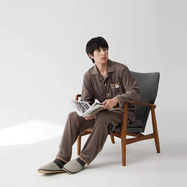 浮光岛屿 美拉德珊瑚绒睡衣男秋冬款法兰绒时尚简约舒适休闲可外穿长袖家居服 家居套装 男款 深棕色