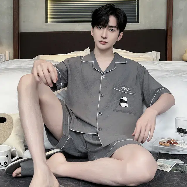 浮光岛屿 简约柔软纯色凉感高级感时尚大气潮流小清新短袖短裤家居服舒适亲肤透气可外穿宽松休闲夏季睡衣套装 男款