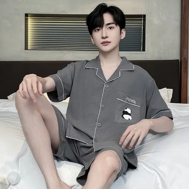 浮光岛屿 简约柔软纯色凉感高级感时尚大气潮流小清新短袖短裤家居服舒适亲肤透气可外穿宽松休闲夏季睡衣套装 男款