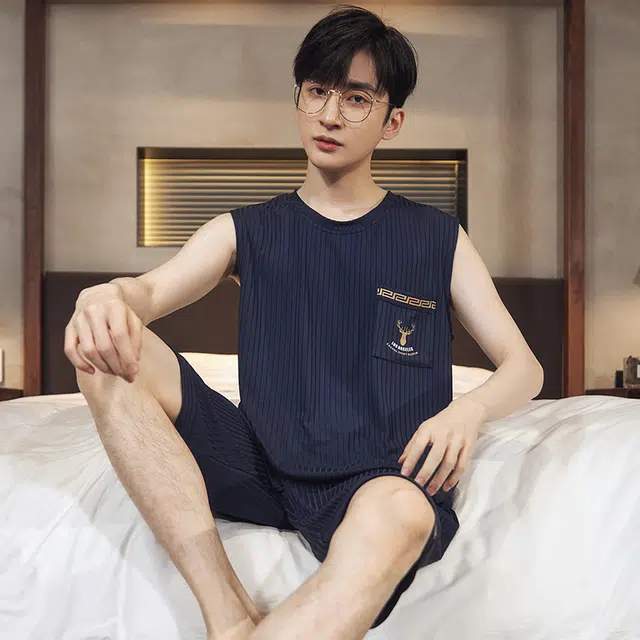 浮光岛屿 简约纯色时尚运动风高级感实用可外穿睡衣礼盒 男款 蓝色