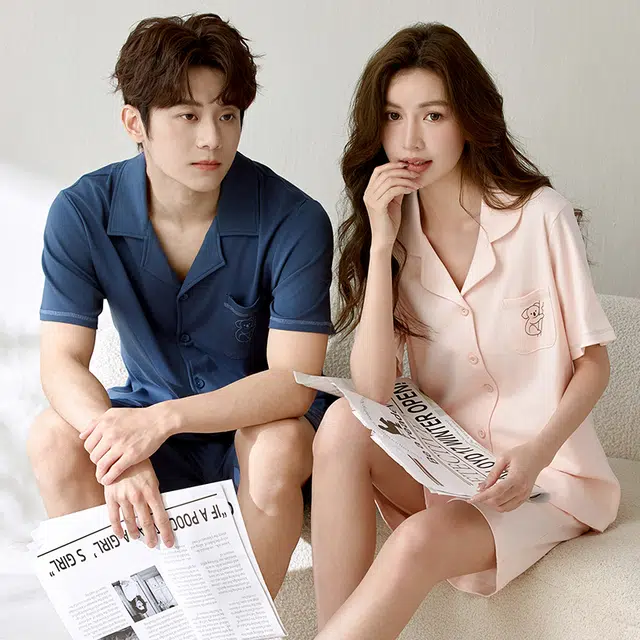 浮光岛屿 简约柔软纯色可爱凉感高级感短袖短裤翻领家居服舒适亲肤透气可外穿宽松休闲睡衣套装 女款