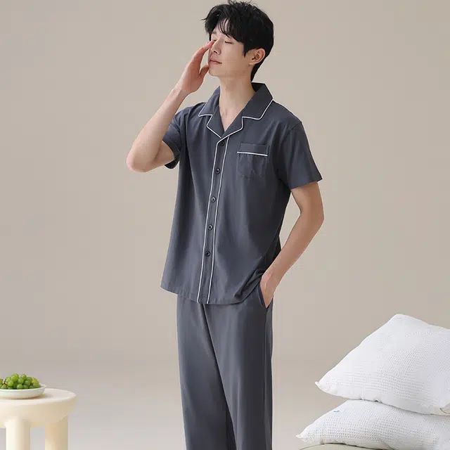 浮光岛屿 柔软简约时尚家居服凉感休闲舒适亲肤可外穿睡衣礼盒 男款 藏青色