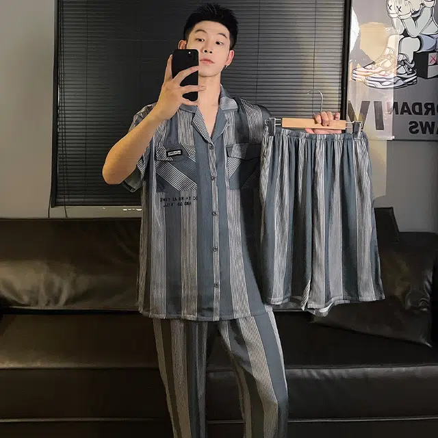 浮光岛屿 柔软凉感简约高级感时尚潮流大气短袖家居服舒适亲肤透气可外穿宽松休闲夏季睡衣套装 男款