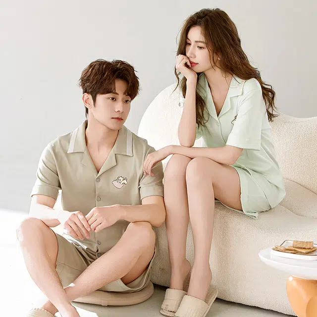 浮光岛屿 纯色简约柔时尚凉感高级感短袖短裤翻领家居服舒适亲肤透气可外穿宽松休闲夏季睡衣套装 男女同款