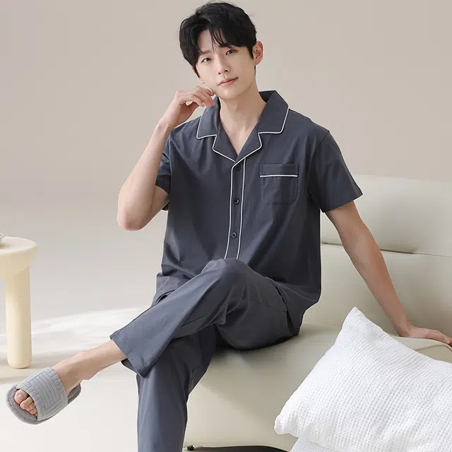 浮光岛屿 柔软简约时尚家居服凉感休闲舒适亲肤可外穿睡衣礼盒 男款 藏青色