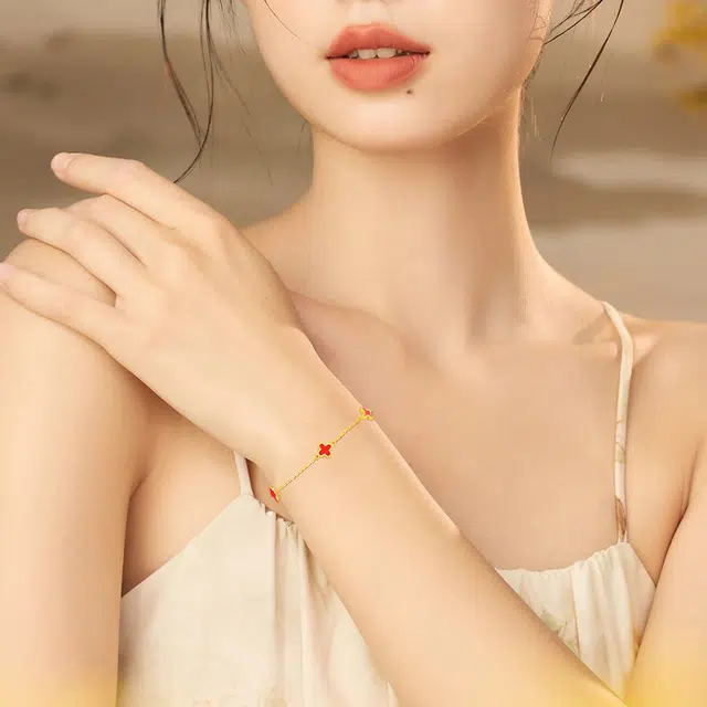 克拉太太 幸运好运四叶草 甜美可爱温婉气质精致优雅小众时尚日常百搭轻奢高级感 足金 一口价 黄金手链 女款