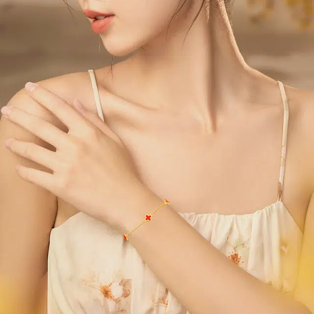 克拉太太 幸运好运四叶草 甜美可爱温婉气质精致优雅小众时尚日常百搭轻奢高级感 足金 一口价 黄金手链 女款