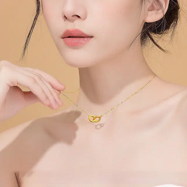 克拉太太 爱心双环 环环相扣锁骨链 轻奢浪漫精致优雅温婉大气小众高级感 足金 一口价 黄金项链 女款