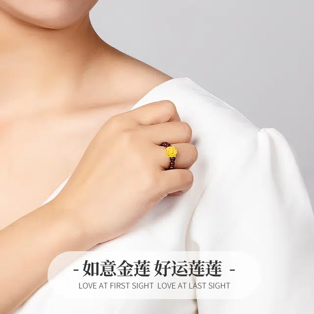 克拉太太 步步生莲 如意金莲好运 精致优雅温婉气质简约时尚日常百搭轻奢高级感 石榴石 戒指 男女同款情侣款