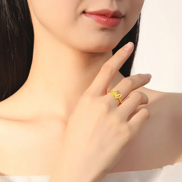 老凤祥 蝴蝶 唯爱 优雅浪漫精致轻奢森系高级感小众设计 日常时尚通勤 足金 按克计价 黄金戒指 女款