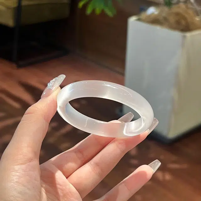 匠锁心玉 白月光猫眼镯子清透新中式精致古风清冷感温润气质显白优雅小众叠戴镯子百搭素圈女友甜蜜浪漫告白好运 琉璃 手镯 男女同款情侣款