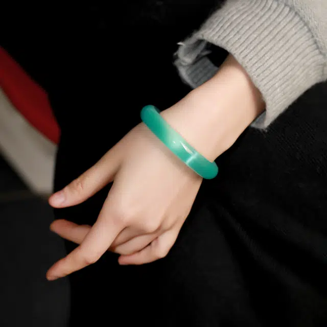 匠锁心玉 青黛   新中式 国潮国风 典雅 古风温婉 猫眼石 手镯 女款