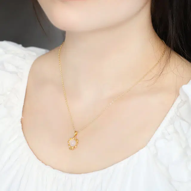 匠锁心玉 小狮子 轻奢小众 新中式 玉髓 合金 玉石项链 女款 玉髓