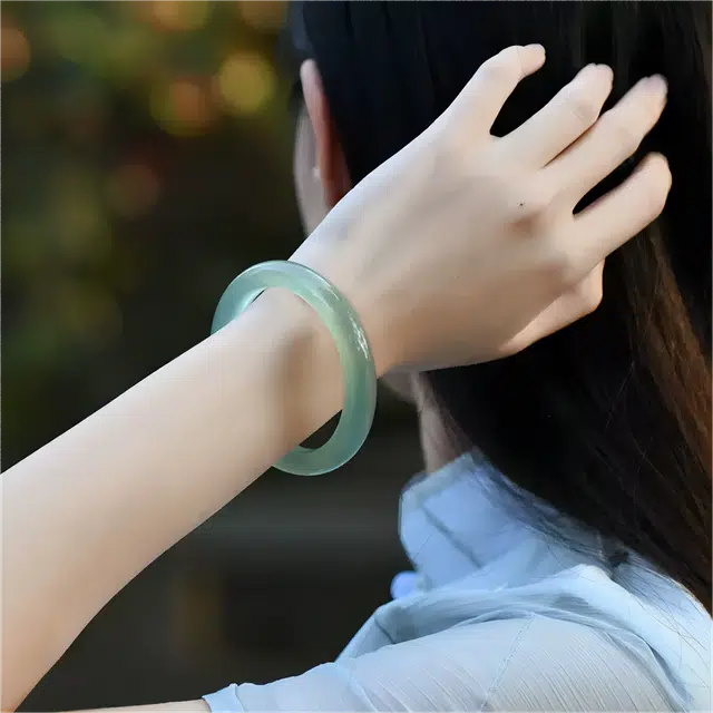 匠锁心玉 只此青绿 青山黛 油青 贵妃镯 国朝古风 新中式 汉服 玉髓 玉石手镯 女款