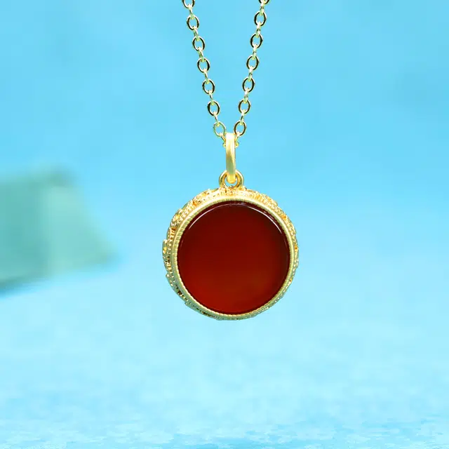 匠锁心玉 新中式轻奢小众圆牌 玛瑙 玉石项链 女款 玛瑙