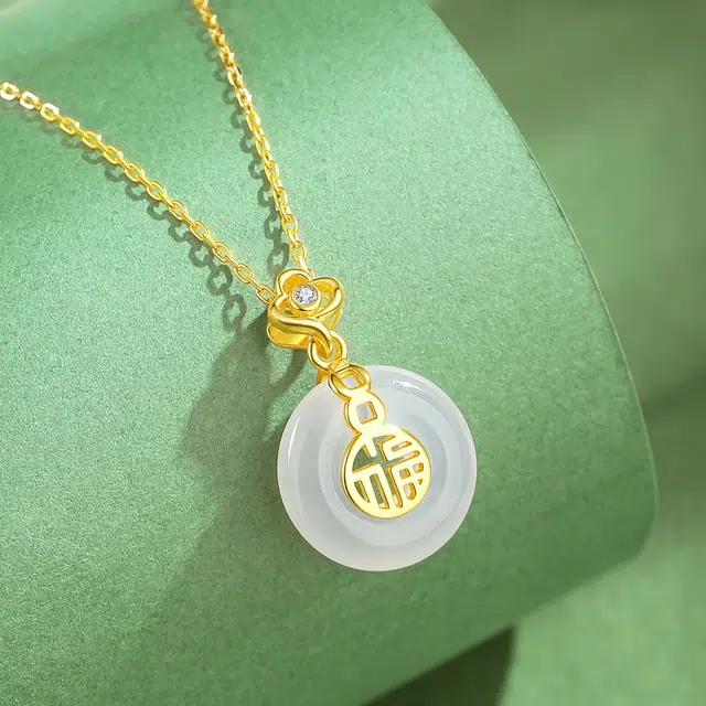 匠锁心玉 招财纳福平安扣 新中式 转运纳福国潮古风原创设计小众轻奢高级感 气质百搭潮流时尚#好运天然 玉髓 项链 女款