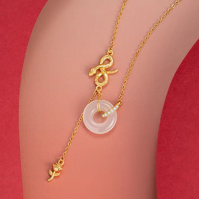 匠锁心玉 灵蛇与玫瑰平安扣  新中式国潮国风小众设计 轻奢高级感气质百搭 玉髓 项链 男女同款情侣款