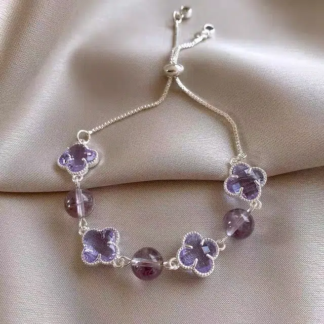 匠锁心玉 幸运四叶草 简约新中式 转运招财纳福国潮古风原创设计小众轻奢高级感 气质百搭潮流时尚手饰#好运天然 紫水晶 手链 女款