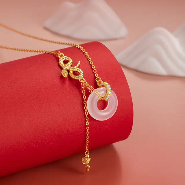 匠锁心玉 灵蛇与玫瑰平安扣  新中式国潮国风小众设计 轻奢高级感气质百搭 玉髓 项链 男女同款情侣款