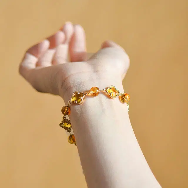 匠锁心玉 幸运四叶草 简约新中式 转运招财纳福国潮古风原创设计小众轻奢高级感 气质百搭潮流时尚手饰#好运天然 黄水晶 手链 女款