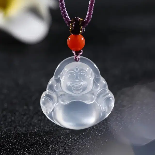 匠锁心玉 白月光弥勒佛 佛光 新中式 国潮国风 轻奢高级感 时尚简约 气质百搭 小众设计 转运纳福招财#好运 玉髓 玉石项链 男女同款情侣款