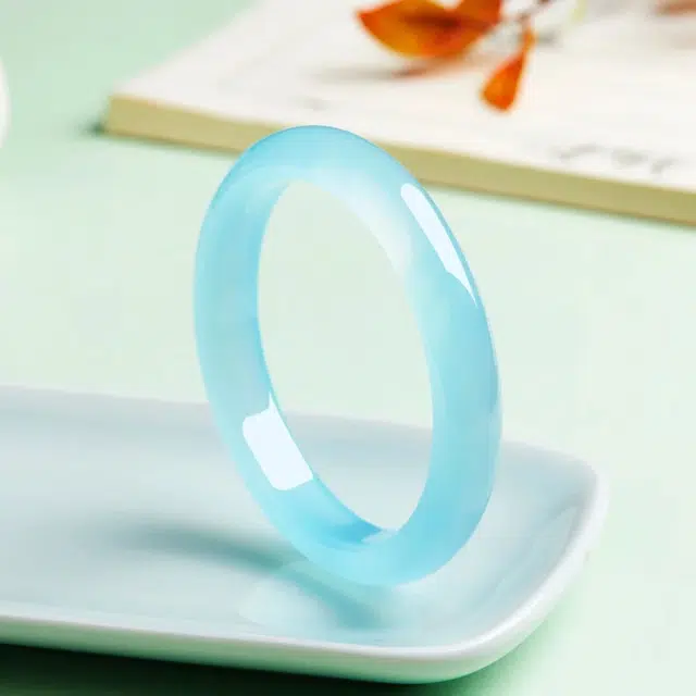 匠锁心玉 天空蓝晴空烟雨 水润清透轻奢高级清冷感古风古典新中式温润气质典雅小众旗袍汉服时尚百搭素圈显白#好运天然 玉髓 手镯 女款