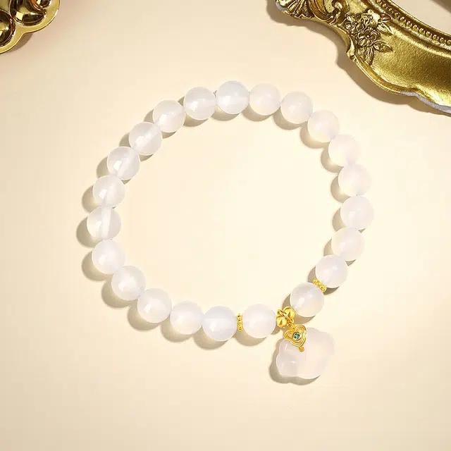 匠锁心玉 白月光如意锁 简约新中式珠串 转运纳福国潮古风原创设计小众轻奢高级感 气质百搭潮流时尚手饰显白#好运天然 玉髓 手串 男女同款