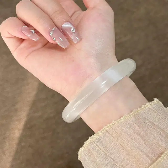 匠锁心玉 白月光清冷感 新中式叠戴 招财纳福国潮原创设计小众轻奢高级感 气质百搭潮流年轻时尚猫眼#显白 琉璃 玉石手镯 女款