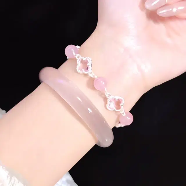 匠锁心玉 粉黛佳人清冷感 蜜桃粉新中式 招财纳福国潮古风原创设计小众轻奢高级感 气质百搭潮流年轻时尚#显白 琉璃 手镯 女款