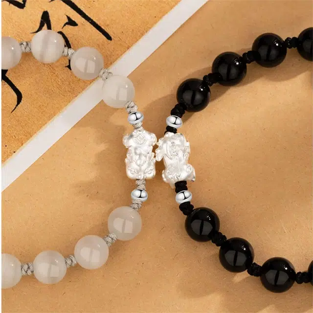 匠锁心玉 国潮古风貔貅 新中式转运 招财纳福 小众设计 黑曜石 玉石手链 男女同款情侣款