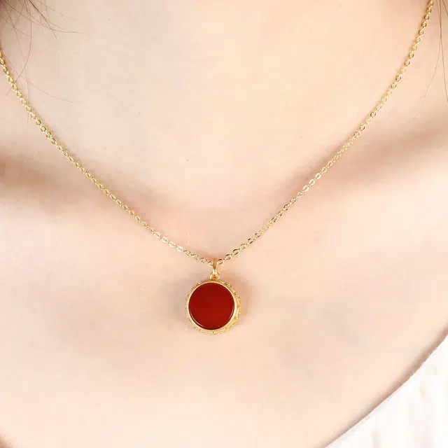 匠锁心玉 新中式轻奢小众圆牌 玛瑙 玉石项链 女款 玛瑙
