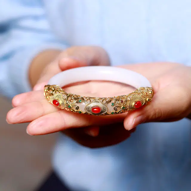 匠锁心玉 白月光设计款新中式国潮国风清冷感古风温婉小众轻奢高级感时尚潮流 水润显白 金丝玉 手镯 男女同款情侣款